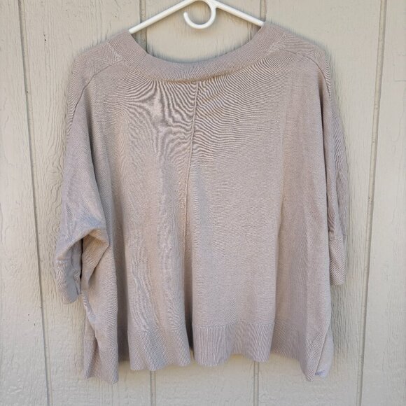 The Loft V-Neck Poncho Sweater Women's Small Beige Knit Boxy Lagenlook Comfort - Picture 6 of 9